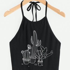 SHEIN - botanical print polyester halter crop top